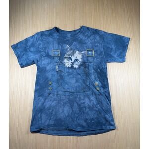 Vintage The Mountain Kitten Cat Overalls Kayomi T Shirt Mens Large Blue Tie Dye